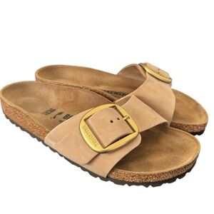 Birkenstock Madrid Big Buckle Sandal Nubuck Leather Nude Slides